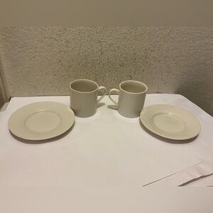 Pier 1 White New Essentials Classic 2 mugs & 2 saucers or appetizers  (Set of 4)